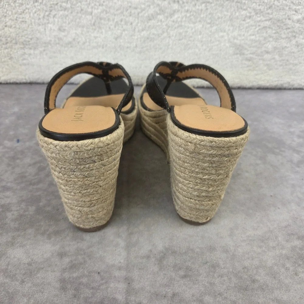 Jack Rogers Black Leather Whipstitch Rondelle Espadrille Wedge Sandals Womens 9M